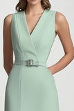 Bodycon V-hals mintgroene werkjurk met riem