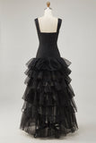 Gegolfde Organza High-Low Zwarte Formele Jurk