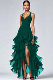 Gegolfde Organza High-Low Zwarte Formele Jurk