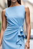 Hemelsblauwe bodycon midi werkjurk met ruches en gedrapeerd