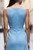 Hemelsblauwe bodycon midi werkjurk met ruches en gedrapeerd