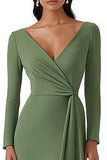Bodycon Dusty Sage Midi werkjurk met lange mouwen en drapering