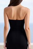 Zwarte satijnen zeemeermin strapless lange formele jurk met split