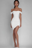 Witte satijnen bodycon korte afstudeerjurk