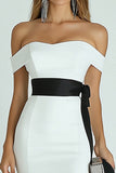 Wit en zwart satijnen Bodycon asymmetrische afstudeerjurk