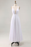 Witte chiffon lange zomerjurk