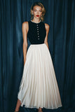 Vintage zwart-witte chiffon lange formele jurk