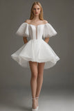 Witte Tule Off the Shoulder afstudeerjurk met kant