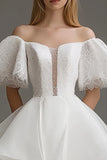 Witte Tule Off the Shoulder afstudeerjurk met kant