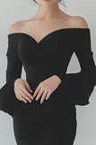 Zwarte chiffon formele jurk met lange mouwen en ruches