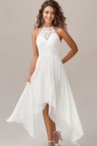 Halter A Line Witte Chiffon Trouwjurk met Kant