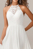 Halter A Line Witte Chiffon Trouwjurk met Kant