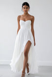 Strapless A-lijn witte afstudeerjurk met split