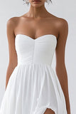 Strapless A-lijn witte afstudeerjurk met split