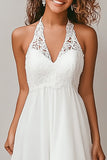 Halter A Line Witte Chiffon High-Low afstudeerjurk