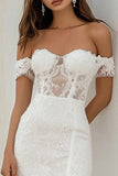 Off The Shoulder Witte Kant Trouwjurk met Split