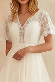 A Line Ivoor Chiffon Midi afstudeerjurk