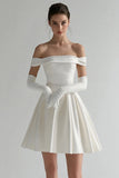 Off The Shoulder Satijn A Line Witte Afstuderen Jurk