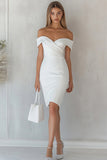 Off The Shoulder Bodycon Satijn Witte Afstuderen Jurk