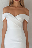 Off The Shoulder Bodycon Satijn Witte Afstuderen Jurk