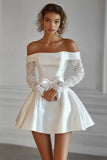 Off The Shoulder Lange Mouwen A Line Witte Afstuderen Jurk