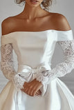 Off The Shoulder Lange Mouwen A Line Witte Afstuderen Jurk