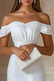 Off The Shoulder Satijnen Schede Kleine Witte Jurk
