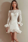 Bodycon witte kanten afstudeerjurk met lange mouwen