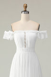 Witte Off The Shoulder Ruffle Afstuderen Jurk