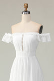 Witte Off The Shoulder Ruffle Afstuderen Jurk