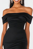 Off the Shoulder Zeemeermin Zwarte Stropdas Jurk met Split