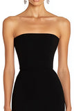 Zeemeermin strapless midi zwarte stropdas jurk