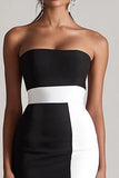 Zwart-wit satijnen strapless bodycon korte afstudeerjurk