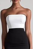 Zwart-wit satijnen Bodycon Midi afstudeerjurk met spleet