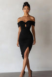 Zwarte Bodycon Midi afstudeerjurk met sleutelgat