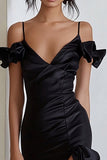 Zwarte Cold Shoulder Formele Jurk Met Gegolfde Split
