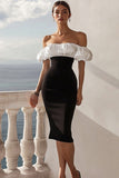 Zwart-witte satijnen bodycon midi cocktailjurk