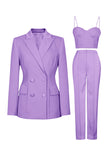 Purple Peak Revers 3-delige Double Breasted Dames Prom Suits