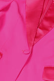 Fuchsia 2-delige piekrevers voor dames galapakken met veer