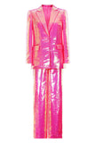 Sparkly Fuchsia 2-delige piekrevers damespakken met zakken