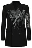 Sprankelende zwarte piek revers Double Breasted vrouwen Prom Blazer met kralen