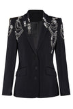 Sprankelende zwarte piek revers Single Breasted vrouwen Prom Blazer met steentjes