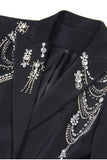 Sprankelende zwarte piek revers Single Breasted vrouwen Prom Blazer met steentjes