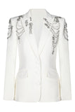 Sprankelende zwarte piek revers Single Breasted vrouwen Prom Blazer met steentjes