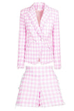 Roze 2-delige piekrevers Double Breasted dames galapakken met zakken