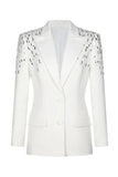 Witte piek revers single breasted vrouwen prom blazer met pailletten