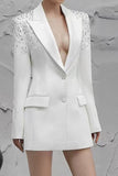 Witte piek revers single breasted vrouwen prom blazer met pailletten