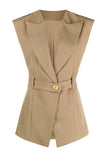 Witte Peak Revers Mouwloze Satijnen Dames Blazer