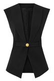 Witte Peak Revers Mouwloze Satijnen Dames Blazer