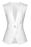 Witte Peak Revers Mouwloze Satijnen Dames Blazer
